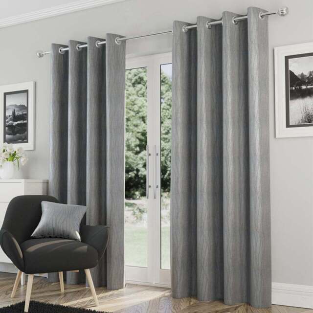 Enhanced Living Goodwood Silver Embossed Wave Thermal Eyelet Curtain 117 x 137cm - Wilko - image 1