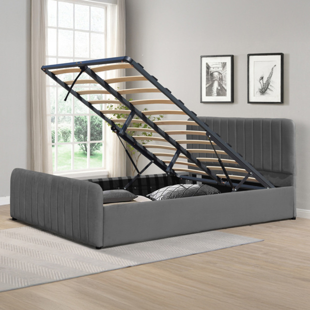 Comfy Living Double Dark Grey Brushed Velvet Gas Lift Ottoman Bedframe - Wilko - image 1