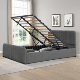 Comfy Living Double Dark Grey Brushed Velvet Gas Lift Ottoman Bedframe - Wilko