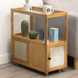 Living and Home 2 Tier 2 Door Wooden Glass Side Table with Wheels - Size: 61 x 67 x 30.5cm - Brown - Wilko - thumbnail 1