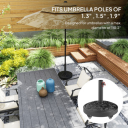 Outsunny Black Floral Rose Pattern Parasol Base with Wheels 21kg - Size: 42 x 49 x 49cm - Wilko - thumbnail 5