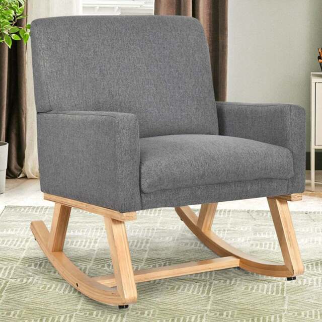 Costway Grey Upholstered Recliner Rocking Armchair - Size: Single - Wilko - image 1