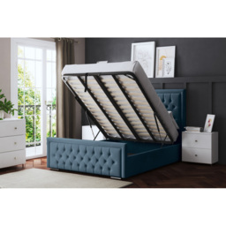 DS Living Allegra Double Blue Upholstered Ottoman Bed with Headboard - Wilko - thumbnail 6