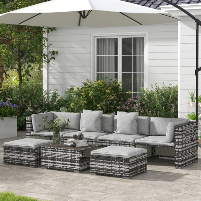 Outsunny 6 Seater Mixed Grey Rattan Sofa Lounge Set - Wilko - image 1