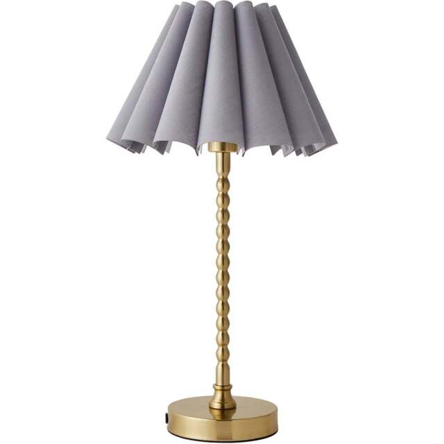 ValueLights Maeve Grey and Gold Scallop Pleated Tapered Shade Bobbin Bobble Table Lamp and Bulb - Size: 37.3 x 25 x 25cm - Wilko - image 1