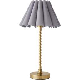 ValueLights Maeve Grey and Gold Scallop Pleated Tapered Shade Bobbin Bobble Table Lamp and Bulb - Size: 37.3 x 25 x 25cm - Wilko