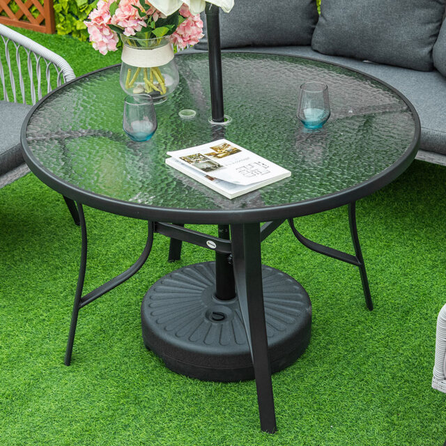 Outsunny Round Tempered Glass Top Garden Dining Table Black - Size: 110 x 8 x 111cm - Wilko - image 1