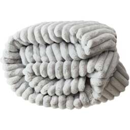 Groundlevel Large Grey Stripe Super Soft Luxury Faux Fur Throw - Size: 200 x 150 x 200cm - Wilko