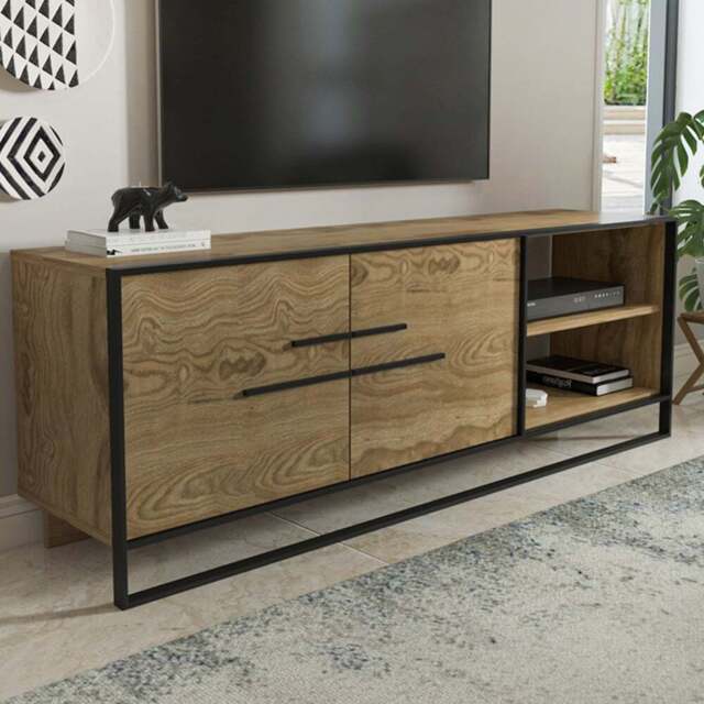 Decorotika Polka 2 Door Oud and Black TV Unit - Size: 56.6 x 160 x 38.5cm - Multi - Wilko - image 1