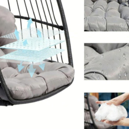 Obasyhig Grey PE Rattan Foldable Hanging Egg Chair with Cushion and Stand - Size: 118 x 77 x 16cm - Wilko - thumbnail 4