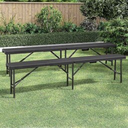 Living and Home Set of 2 Rattan Black Folding Bench - Size: 2 Seater - Wilko - thumbnail 1