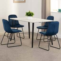Seconique Marlow and Lukas 4 Seater Dining Set White Marble and Sapphire Blue Velvet - White Marble/Sapphire Blue Velvet - Wilko