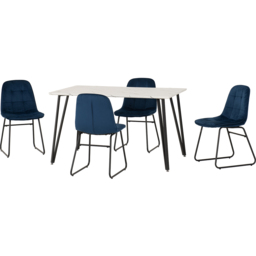 Seconique Marlow and Lukas 4 Seater Dining Set White Marble and Sapphire Blue Velvet - White Marble/Sapphire Blue Velvet - Wilko - thumbnail 4