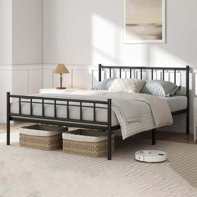 Brooklyn Finn King Size Black Metal Bed Frame with Headboard and Footboard - Wilko - image 1
