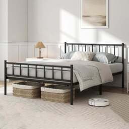 Brooklyn Finn King Size Black Metal Bed Frame with Headboard and Footboard - Wilko