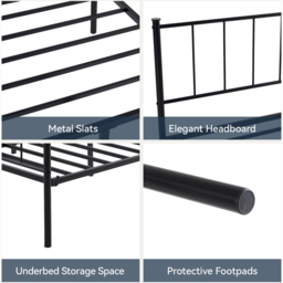 Brooklyn Finn King Size Black Metal Bed Frame with Headboard and Footboard - Wilko - thumbnail 6