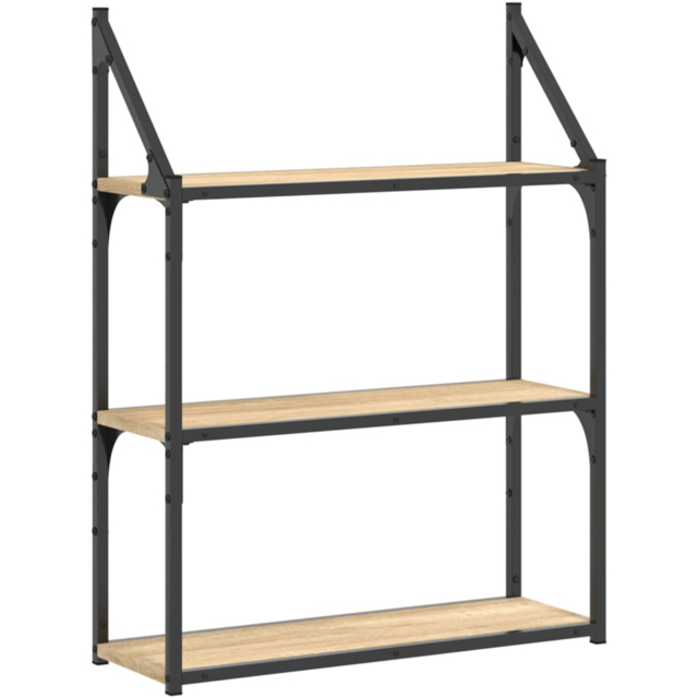 vidaXL 3 Shelf Sonoma Oak Wooden Wall Rack - Size: 78.5 x 60 x 21cm - Brown - Wilko - image 1