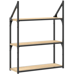 vidaXL 3 Shelf Sonoma Oak Wooden Wall Rack - Size: 78.5 x 60 x 21cm - Brown - Wilko - thumbnail 6
