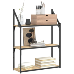 vidaXL 3 Shelf Sonoma Oak Wooden Wall Rack - Size: 78.5 x 60 x 21cm - Brown - Wilko - thumbnail 3