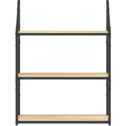 vidaXL 3 Shelf Sonoma Oak Wooden Wall Rack - Size: 78.5 x 60 x 21cm - Brown - Wilko - thumbnail 4