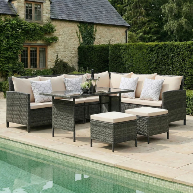 Thalia 8 Seater Rattan Sofa Set Beige - Cream - Home Garden Direct - Wilko - image 1