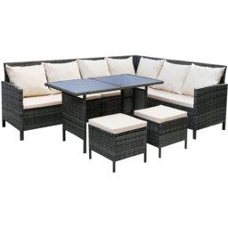 Thalia 8 Seater Rattan Sofa Set Beige - Cream - Home Garden Direct - Wilko - thumbnail 3