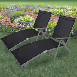 Garden Mile Set of 2 Grey Black Foldable Recliner Sun Lounger - Wilko