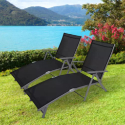 Garden Mile Set of 2 Grey Black Foldable Recliner Sun Lounger - Wilko - thumbnail 4