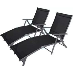 Garden Mile Set of 2 Grey Black Foldable Recliner Sun Lounger - Wilko - thumbnail 3