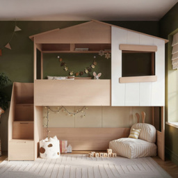 Flair Dreamland Oak Play House Staircase Mid Sleeper - Size: Single - Brown - Wilko