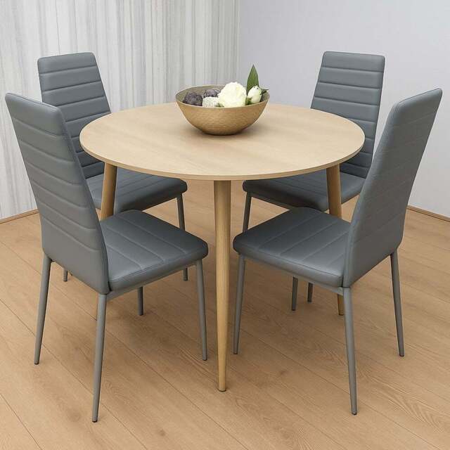 Kosy Koala 4 Seater Round Faux Leather Wooden Dining Set Grey - Beige - Wilko - image 1
