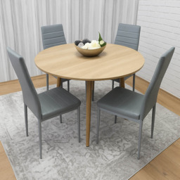 Kosy Koala 4 Seater Round Faux Leather Wooden Dining Set Grey - Beige - Wilko - thumbnail 6