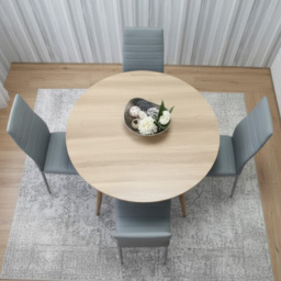 Kosy Koala 4 Seater Round Faux Leather Wooden Dining Set Grey - Beige - Wilko - thumbnail 5