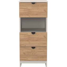 Crowndale Bora 3 Drawer Single Shelf Gold Oak and Kashmir Bedside Cabinet - Cream - Wilko - thumbnail 3