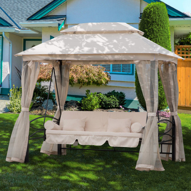Outsunny 3 Seater 3 in 1 Convertible Swing Chair and Bed with Nettings - Cream - Wilko - image 1