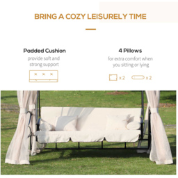 Outsunny 3 Seater 3 in 1 Convertible Swing Chair and Bed with Nettings - Cream - Wilko - thumbnail 7