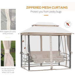 Outsunny 3 Seater 3 in 1 Convertible Swing Chair and Bed with Nettings - Cream - Wilko - thumbnail 6