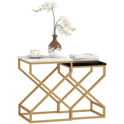 HOMCOM Black and White Steel Nesting Tables Set of 2 - Size: 55.0 cm x 40.0 cm x 40.0 cmcm - Wilko - thumbnail 3