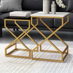 HOMCOM Black and White Steel Nesting Tables Set of 2 - Size: 55.0 cm x 40.0 cm x 40.0 cmcm - Wilko