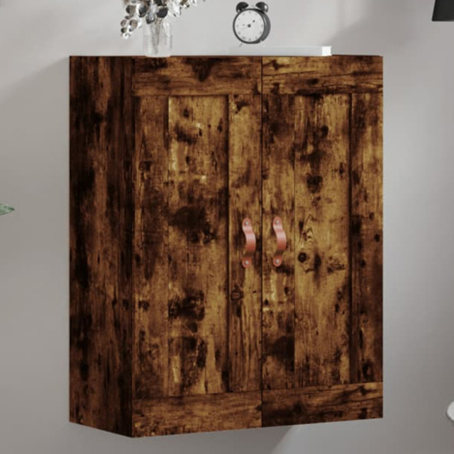 vidaXL 2 Door Smoked Oak Wall Mounted Cabinet - Size: 90 x 69.5 x 34cm - Brown - Wilko - image 1