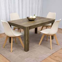 Portland Kosy Koala 4 Seater Modern Dining Set Rustic Effect and Cream - Brown - Wilko