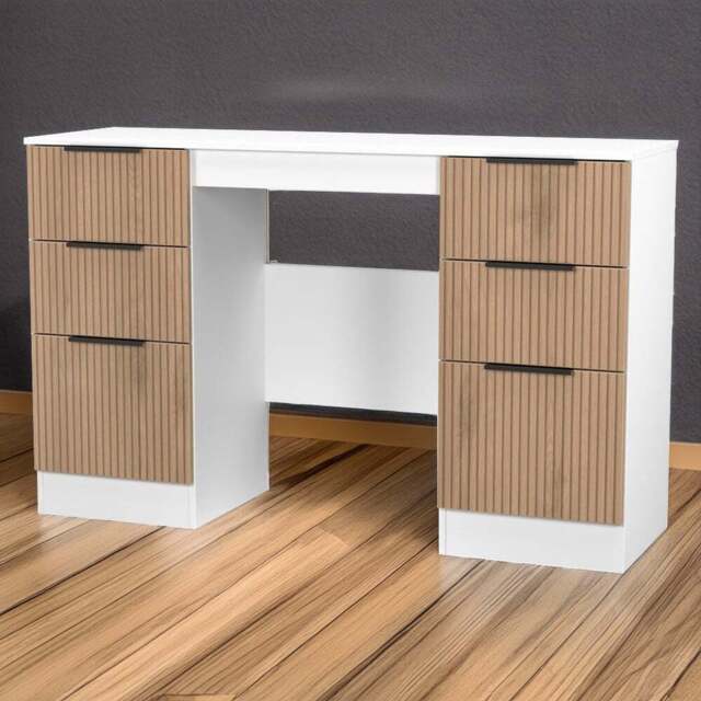 Crowndale Java 6 Drawer Slatt Effect and White Kneehole Desk - Size: 39 x 128 x 80cm - Wilko - image 1