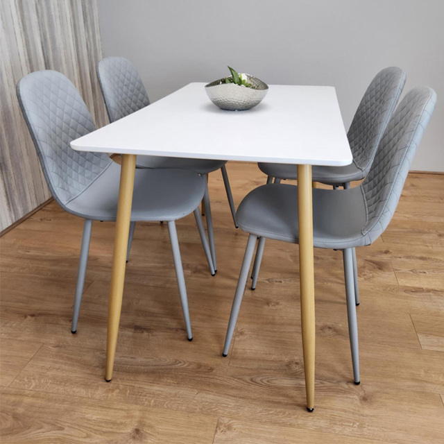 Portland 4 Seater Faux leather Dining Set White and Grey - Multi - Wilko - image 1