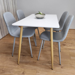 Portland 4 Seater Faux leather Dining Set White and Grey - Multi - Wilko