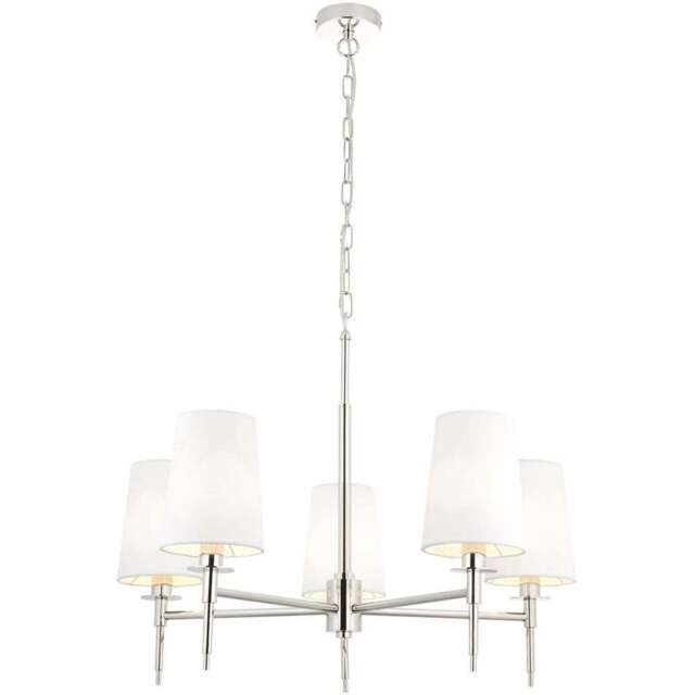 Merano Florence Multi Arm White and Nickle 5 Light Pendant Ceiling Lamp - Size: 69 x 69 x 203cm - Nickel - Wilko - image 1