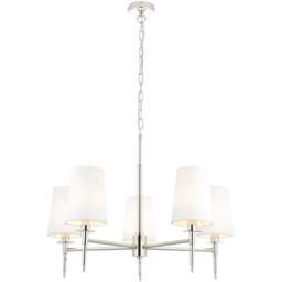 Merano Florence Multi Arm White and Nickle 5 Light Pendant Ceiling Lamp - Size: 69 x 69 x 203cm - Nickel - Wilko