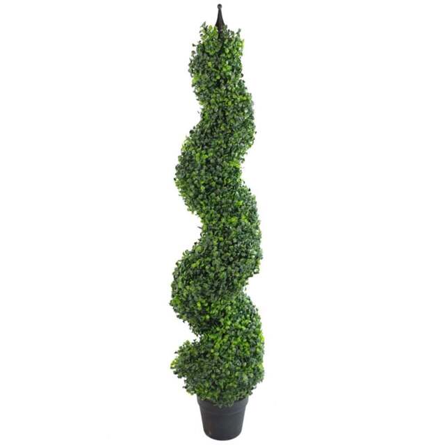 Botanik Spiral Boxwood Topiary Artificial Tree with Metal Top 120cm - Size: 120 x 30 x 30cm - Green - Wilko - image 1