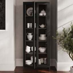 LPD Home Mase 2 Door Black Glass Display Cabinet - Size: 180 x 70 x 35cm - Wilko