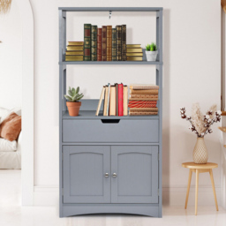 Costway Single Drawer 3 Shelf Grey Multipurpose Storage Cabinet - Size: 102 x 40 x 18cm - Wilko