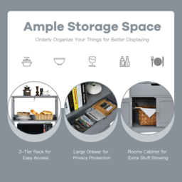 Costway Single Drawer 3 Shelf Grey Multipurpose Storage Cabinet - Size: 102 x 40 x 18cm - Wilko - thumbnail 7